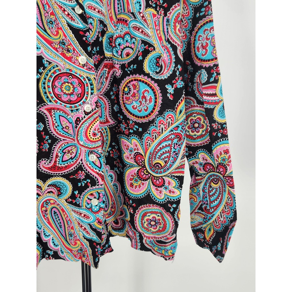 Vera Bradley Women Large Black Multi Color Paisley 100% Cotton Button Down Shirt - Picture 4 of 9